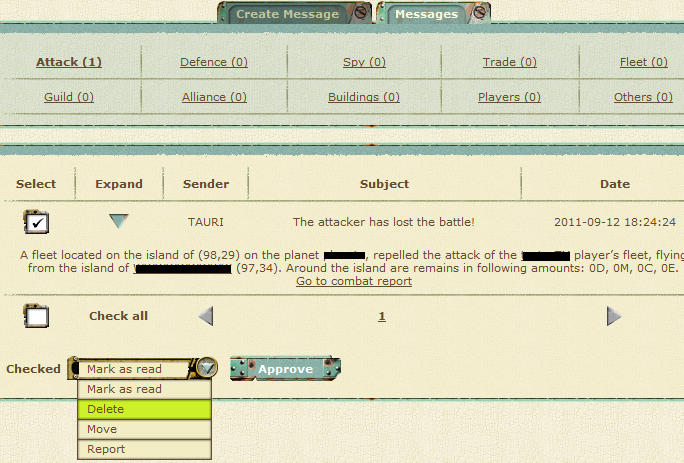 Messages screen